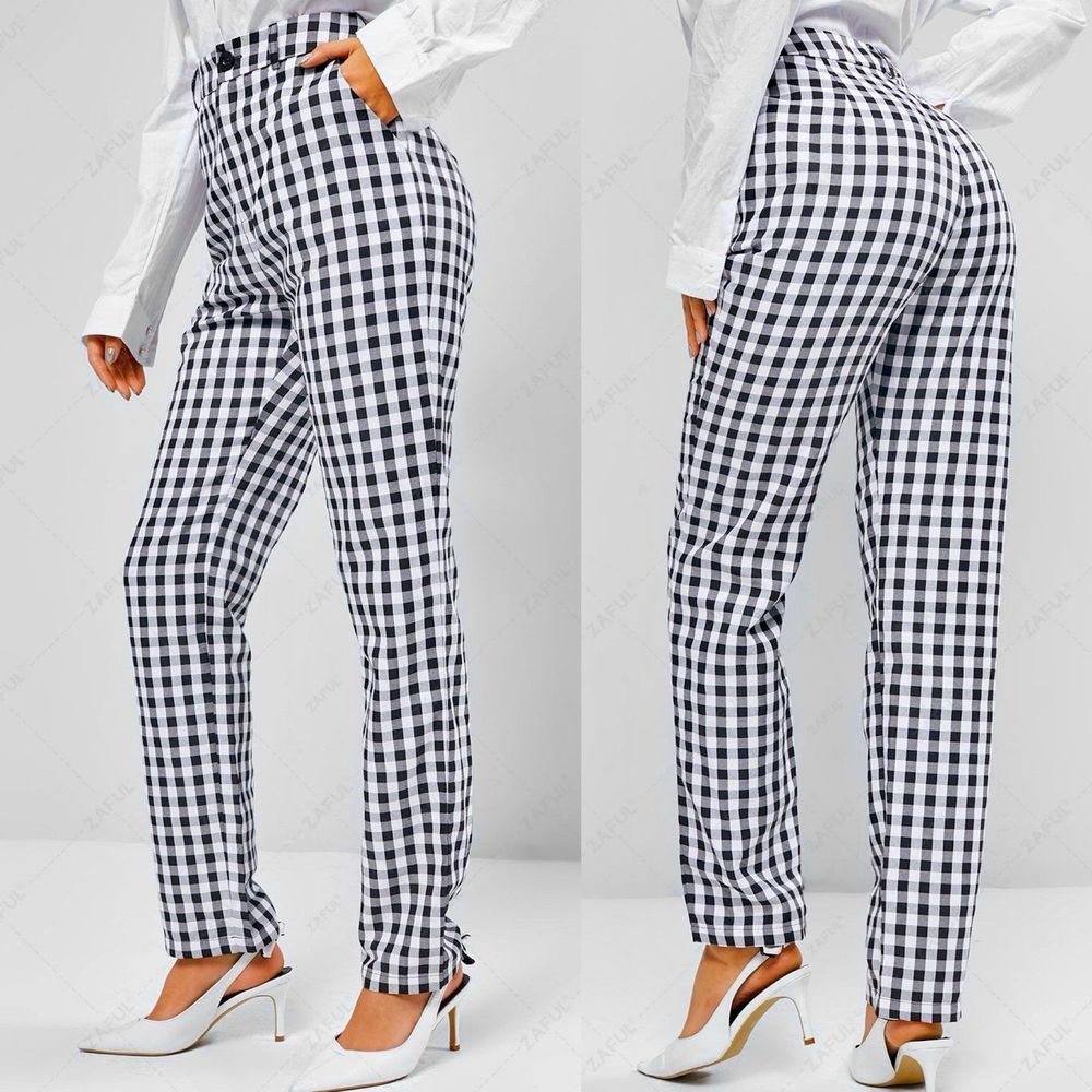 Zaful Gingham High Rise Straight Pants size S | 4 Checkered